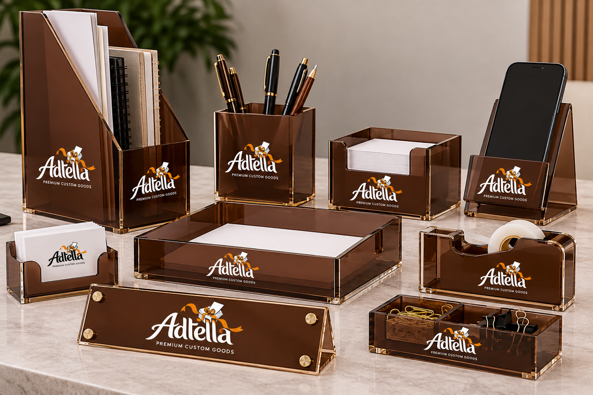 Custom Office Products with Logo | Adtella — illustrative Adtella logo mockup
