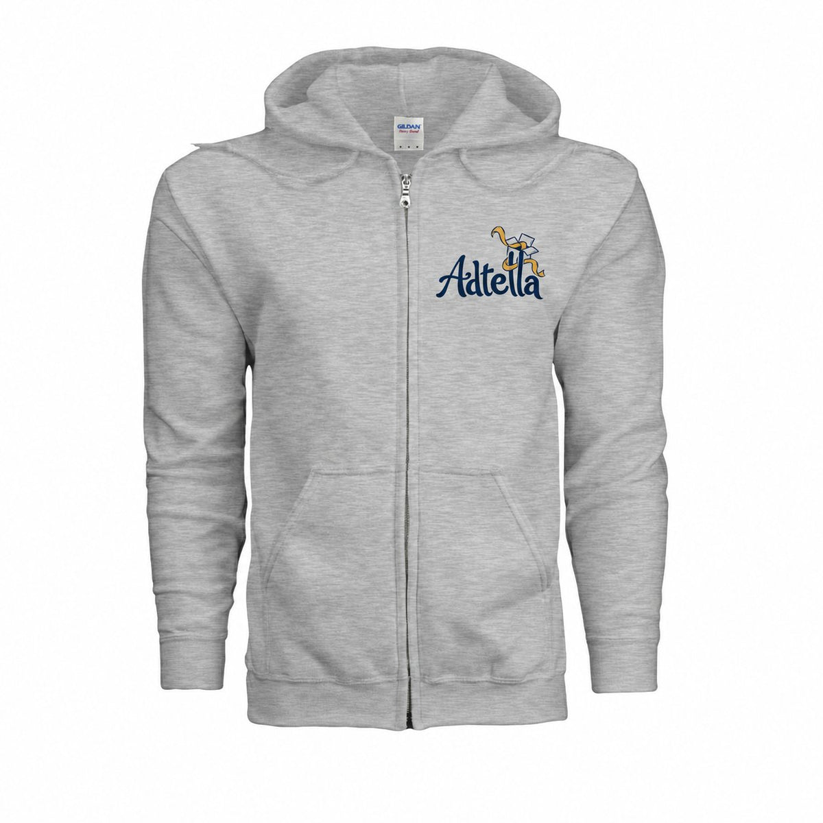 Custom Gildan G186 Full-Zip Hoodie | Adtella — illustrative Adtella logo mockup
