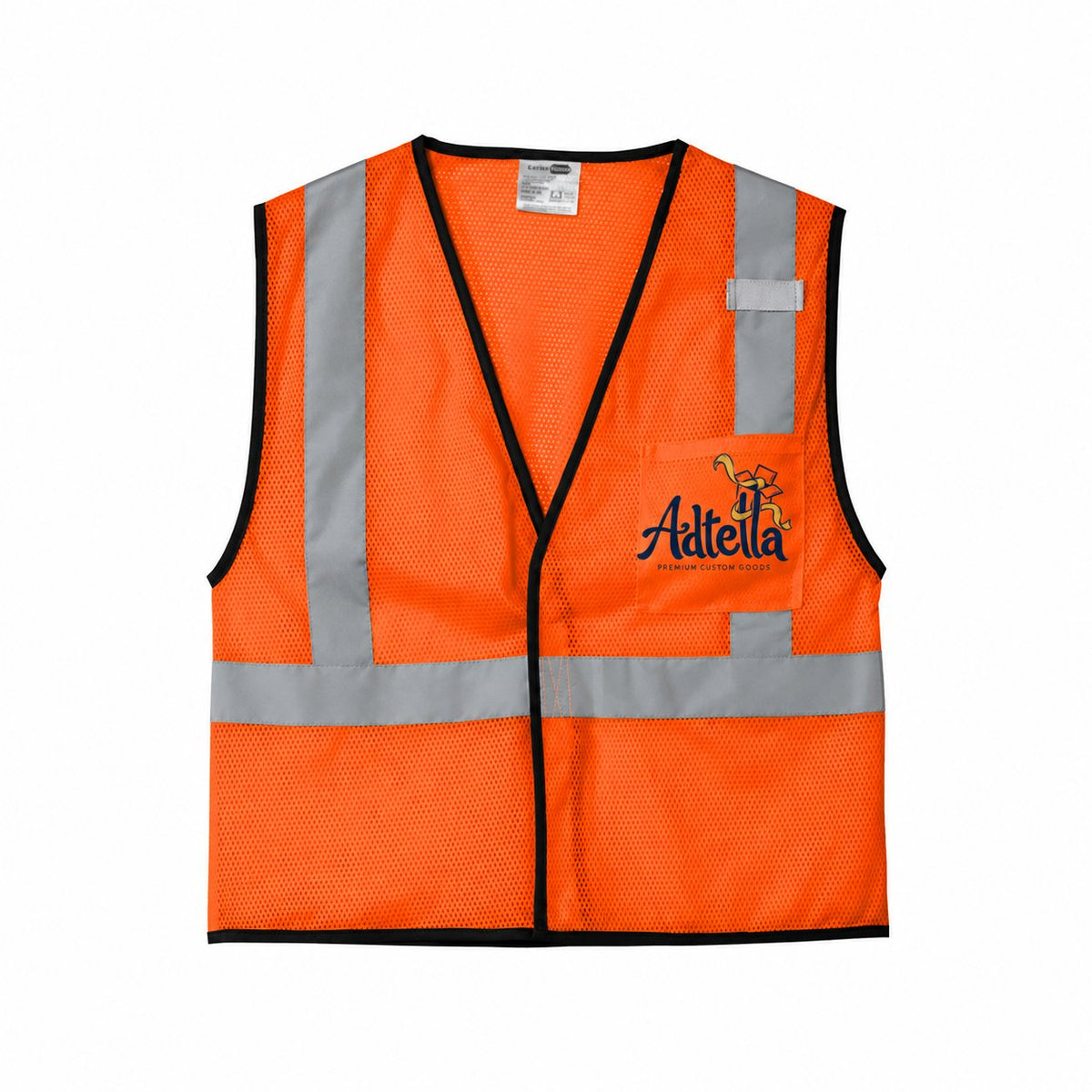 Custom Class 2 High-Visibility Mesh Safety Vest — illustrative Adtella logo mockup