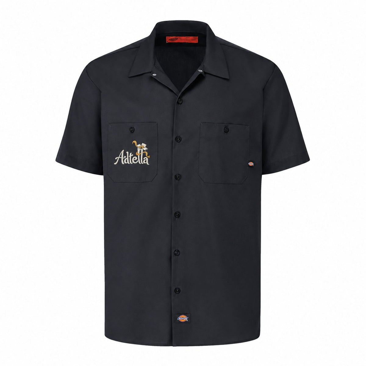 Custom Dickies Men's Short-Sleeve Work Shirt | Adtella — illustrative Adtella logo mockup