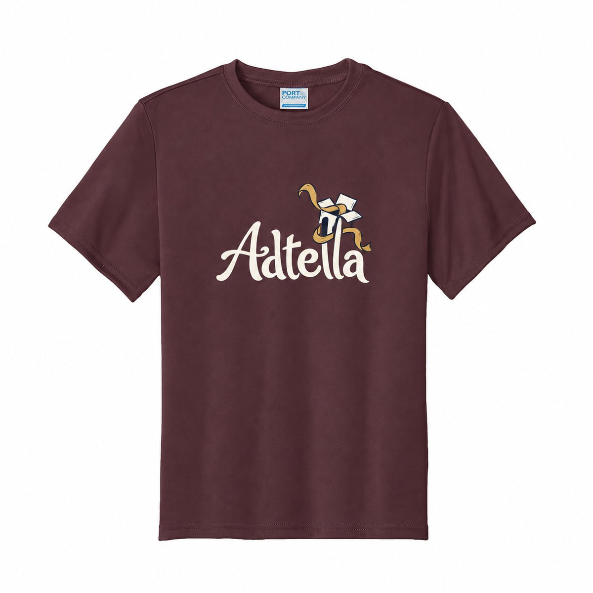 Custom Youth Performance T-Shirts | Adtella — illustrative Adtella logo mockup